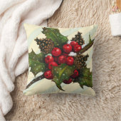 クリスマスのヒイラギ、マツ円錐形、果実は、縞で飾ります クッション (ブランケット)