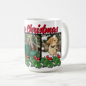 クリスマスのヒイラギ 写真3枚入り コーヒーマグカップ (正面右)