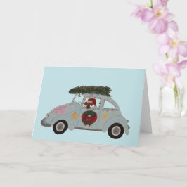 クリスマスのヒッピーカーのダックスフント カード