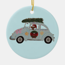 クリスマスのヒッピーカーのダックスフント セラミックオーナメント