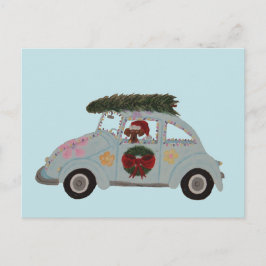 クリスマスのヒッピーカーのダックスフント ポストカード
