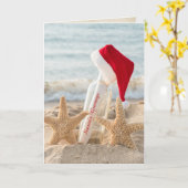 クリスマスのヒトデとボトル カード (黄色い花)