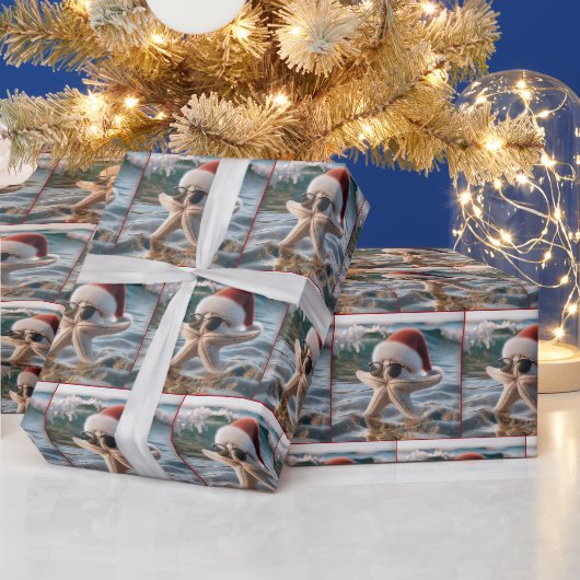 クリスマスのヒトデ 海の中 ラッピングペーパー (クリスマス)