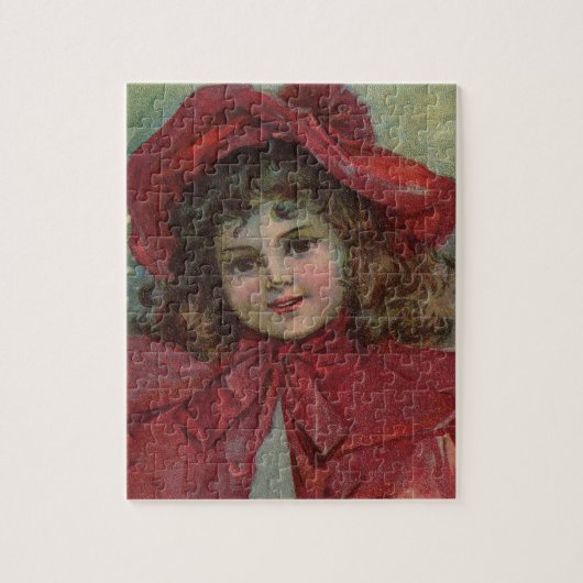 クリスマスのビクトリア朝の子供の赤い帽子の少女の肖像画 ジグソーパズル (縦)