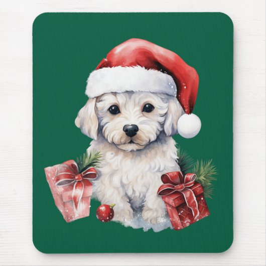 クリスマスのビションフリーゼ マウスパッド (正面)