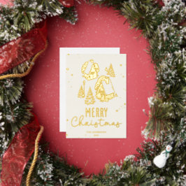 クリスマスのビンテージな冬の村 箔シーズンカード