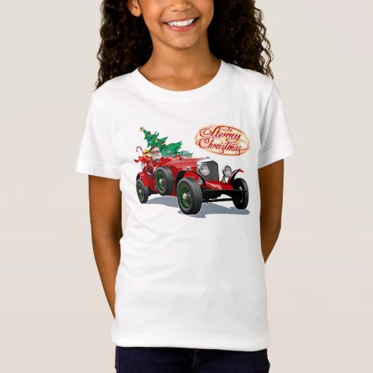 クリスマスのビンテージカー Tシャツ (正面)