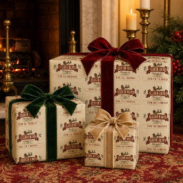 クリスマスのビンテージサンタのそり遊びパーソナライズド ラッピングペーパー
