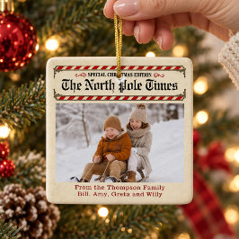 クリスマスのビンテージ新聞写真の思い出 セラミックオーナメント