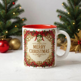 クリスマスのビンテージ装飾ゴールドフレーム ツートーンマグカップ