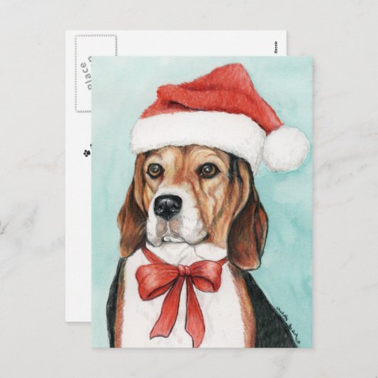 クリスマスのビーグル犬犬の芸術Postcad シーズンポストカード (正面/裏面)