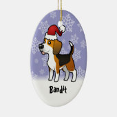 クリスマスのビーグル犬(あなたのペットネームを加えて下さい) セラミックオーナメント (右)