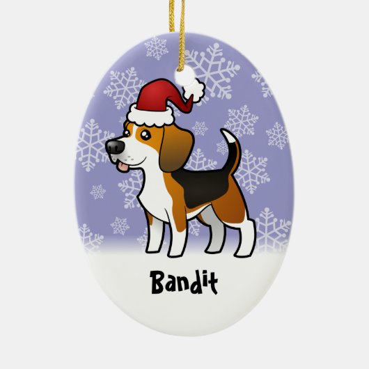 クリスマスのビーグル犬(あなたのペットネームを加えて下さい) セラミックオーナメント (裏面)