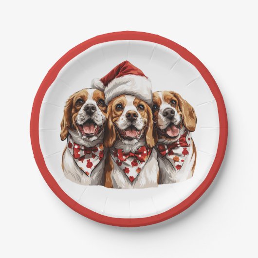 クリスマスのビーグル犬 ペーパープレート (正面)