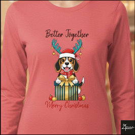 クリスマスのビーグル トナカイ マフラー ギフト グラフィック トライブレンドTシャツ