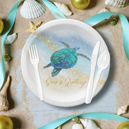 クリスマスのビーチのウミガメ Seas and Greetings ペーパープレート