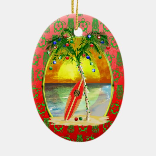 クリスマスのビーチの日没 セラミックオーナメント (裏面)