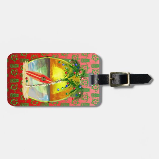 クリスマスのビーチの日没 ラゲッジタグ (正面横)