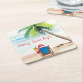 クリスマスのビーチ スクエアペーパーコースター (アングル)