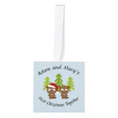 クリスマスのビーバーのカップル キューブオーナメント (正面)