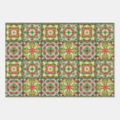 クリスマスのピアスのキルトストライプ、と木トリオ ラッピングペーパーシート (正面)