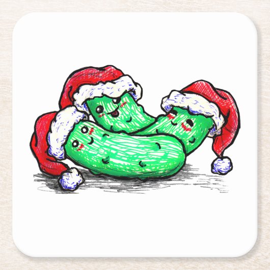 クリスマスのピクルス スクエアペーパーコースター (正面)