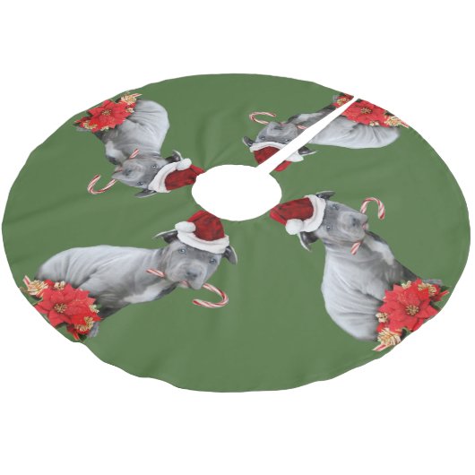 クリスマスのピットブルの子犬の木のスカート ブラッシュドポリエステルツリースカート (アングル)