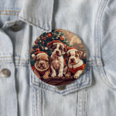 クリスマスのピットブル・パピー犬 缶バッジ (インサイチュ)