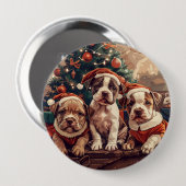 クリスマスのピットブル・パピー犬 缶バッジ (正面&裏面)