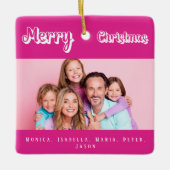 クリスマスのピンクの写真の名モダン前(白) セラミックオーナメント (正面)