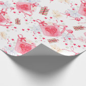 クリスマスのピンクの熱いココア ラッピングペーパー (角)
