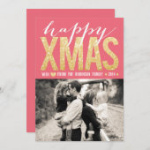 クリスマスのピンクの金ゴールドのグリッターの写真の平らなカード シーズンカード (正面/裏面)