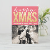 クリスマスのピンクの金ゴールドのグリッターの写真の平らなカード シーズンカード (スタンド正面)