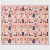 クリスマスのピンクレッドブルーの例証スタイル ラッピングペーパー (フラット)
