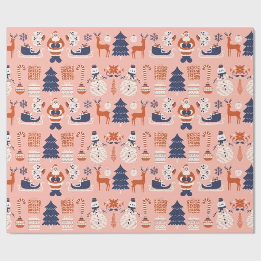 クリスマスのピンクレッドブルーの例証スタイル ラッピングペーパー (フラット)