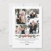 クリスマスのファンキーで遊び心のある赤いリボンのリース 5 枚の写真 シーズンカード (裏面)