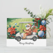 クリスマスのフェアウェイをゴルフカートに乗って運転するサンタクロース シーズンカード (スタンド正面)