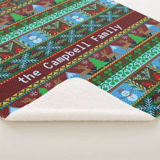 クリスマスのフェイクなニットの雪だるまのトナカイ|の姓 シェルパブランケット (3/4)