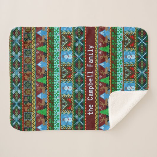 クリスマスのフェイクなニットの雪だるまのトナカイ|の姓 シェルパブランケット (正面(横))