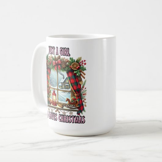 クリスマスのフェスティバル飾り付き窓 コーヒーマグカップ (正面左)