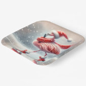 クリスマスのフェスティブなフラミンゴのスケート ペーパープレート (傾斜あり)