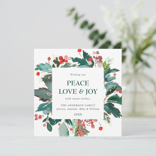 クリスマスのフェスティブなホリーリースの挨拶 シーズンカード (スタンド正面)