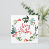クリスマスのフェスティブなホリーリースの挨拶 シーズンカード (スタンド正面)