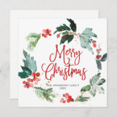 クリスマスのフェスティブなホリーリースの挨拶 シーズンカード (正面/裏面)