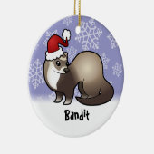 クリスマスのフェレット(あなたのペットネームを加えて下さい) セラミックオーナメント (右)