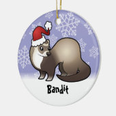 クリスマスのフェレット(あなたのペットネームを加えて下さい) セラミックオーナメント (左)