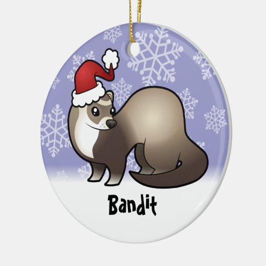 クリスマスのフェレット(あなたのペットネームを加えて下さい) セラミックオーナメント (左)