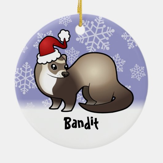 クリスマスのフェレット(あなたのペットネームを加えて下さい) セラミックオーナメント (裏面)