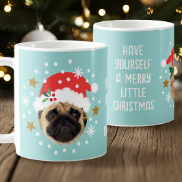 クリスマスのフォトギフト 青 ブルー 写真入り 写真 エルフ サンタ ペットグッズ コーヒーマグカップ