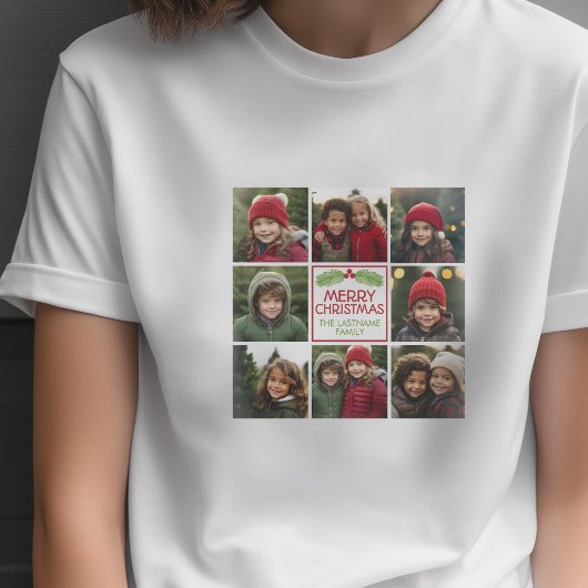 クリスマスのフォトコラージュと田舎風の松 Tシャツ